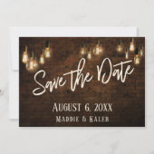Industriesteine mit Edison Lights Save the Date (Vorderseite)