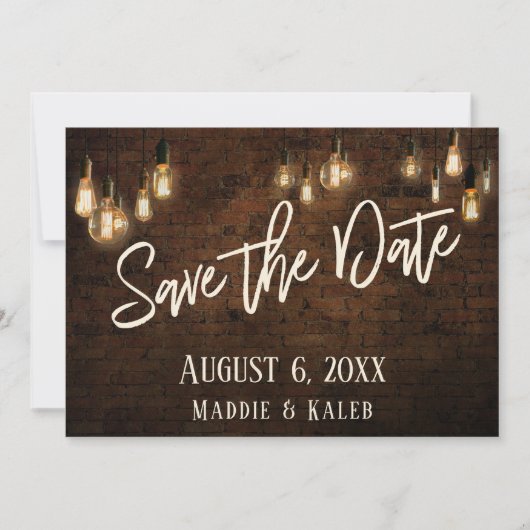 Industriesteine mit Edison Lights Save the Date (Vorderseite)