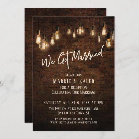 Industriesteine mit Edison Lights Wir Got Verheira Einladung (Vorne/Hinten)