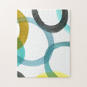 Ineinander greifen der gelben u. blauen Kreise Puzzle