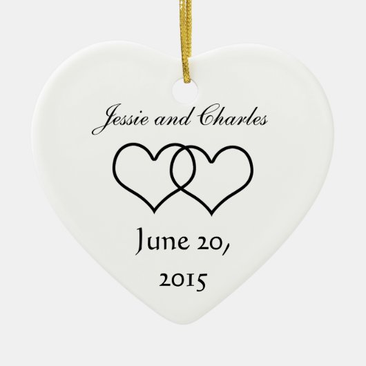 Ineinandergegriffene Herzen - Schwarzweiss Keramik Ornament (Vorne)