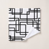Ineinandergreifende schwarze Quadrate künstlerisch Badhandtuch Set (Waschlappen)