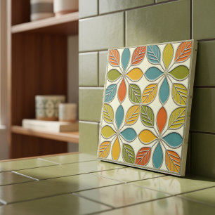 Ineinandergreifendes florales Mid-Century Modern # Fliese