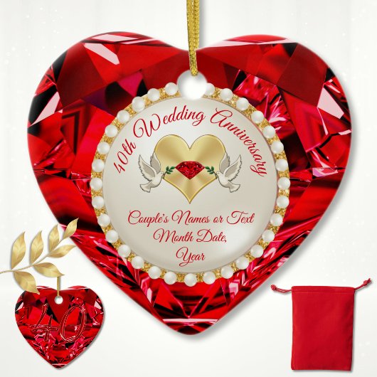 Inexpensive, 40th Wedding Anniversary Gift, Ruby Keramik Ornament