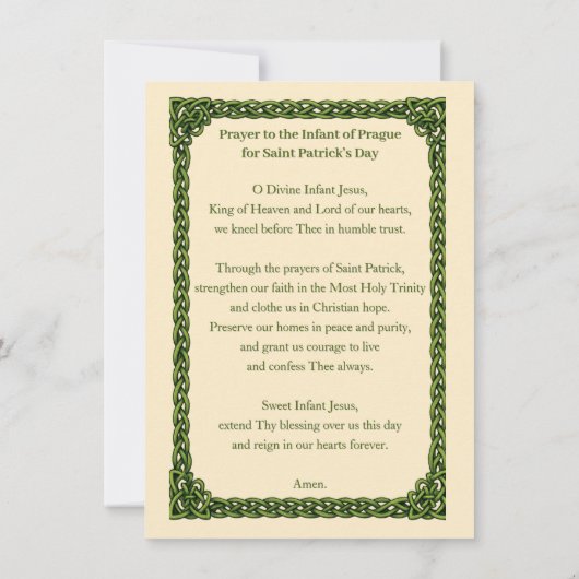 Infant of Prague Prayer St. Patricks Day (Rückseite)
