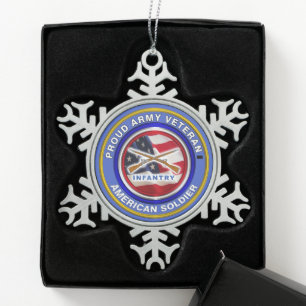 Infanterie Veteran Weihnachten Schneeflocken Zinn-Ornament