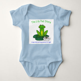 Infant's Frog on a Lily Pad Blue on White Bodysuit Baby Strampler