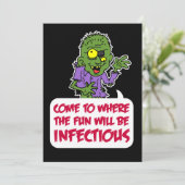 Infektiöse Fun Zombie Cartoon Halloween-Party Einladung (Stehend Vorderseite)