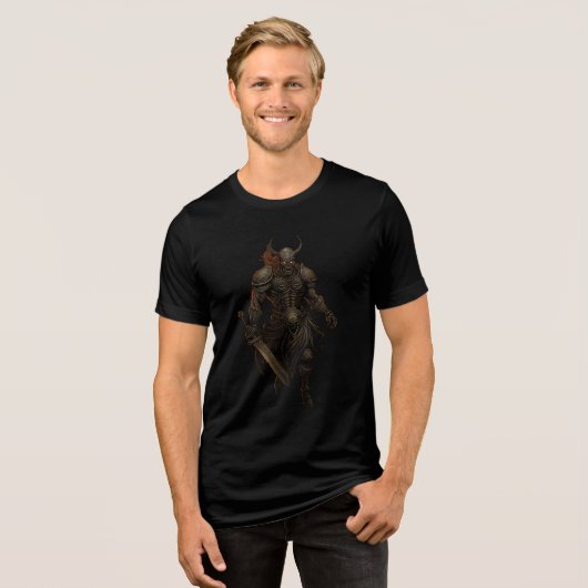 Infernal Skull Knight with Fiery Eyes Tri-Blend Shirt (Vorderseite voll)