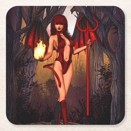 Infernal Temptress" Rechteckiger Pappuntersetzer (Vorderseite)