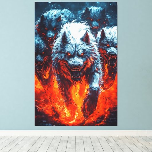 Infernal Wolf Pack Canvas Print Leinwanddruck (Insitu (Holzboden))