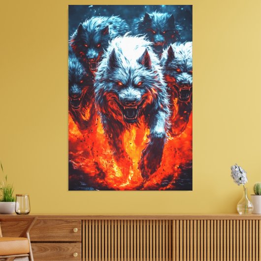 Infernal Wolf Pack Canvas Print Leinwanddruck (Insitu (Wohnzimmer))