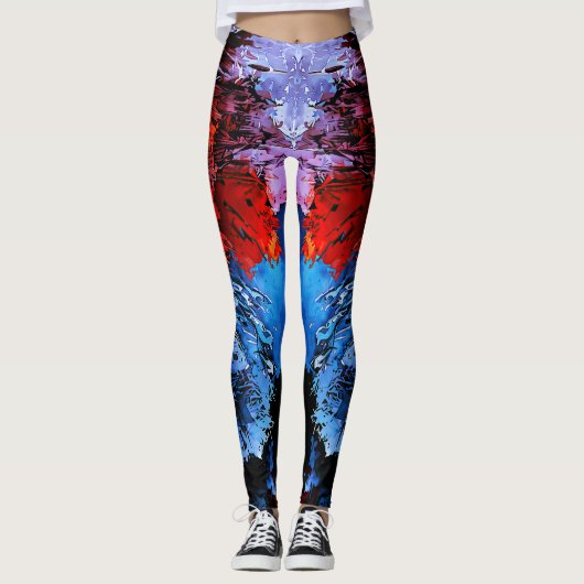 Inferno Blauer Rot Moderne Abstrakte Kunst Leggings (Vorderseite)