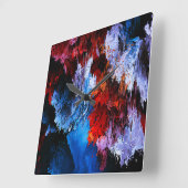 Inferno Blauer Rot Moderne Abstrakte Kunst Quadratische Wanduhr (Winkel)