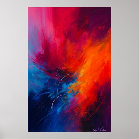 Inferno-Blüte Abstrakte Explosion der Farbe Poster (Vorne)