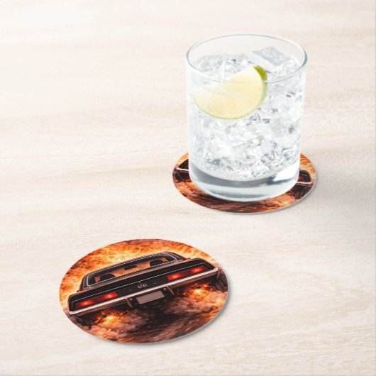 Inferno Burnout Muscle Car Runder Pappuntersetzer (Vor Ort)