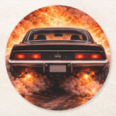 Inferno Burnout Muscle Car Runder Pappuntersetzer (Vorderseite)