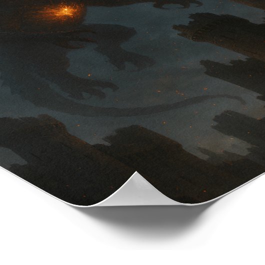 Inferno Dragon Over Dark Castle Poster (Ecke)