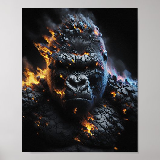 Inferno Gorilla – Feuriges Lavabiest Digitale Kuns Poster (Vorne)