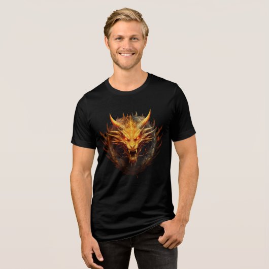 Inferno Horned Dragon Head Art Tri-Blend Shirt (Vorderseite voll)