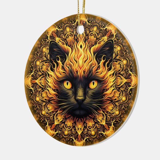 Inferno Kitty Mandala Keramik Ornament (Links)