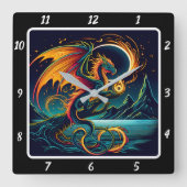 Inferno Neon Dragon Blaze Quadratische Wanduhr (Vorderseite)