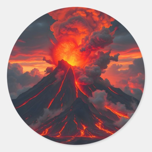 Inferno Summit – Vulkanische Fantasie-Landschaft  Runder Aufkleber (Vorderseite)