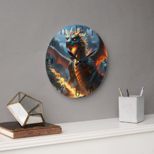"Infernos Atem: Die Flamme des Drachen" Große Wanduhr