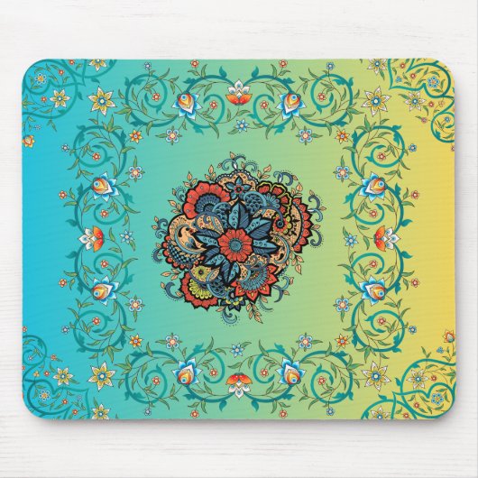 Infinite Splendor - Green Mehndi Floral Design Mousepad (Vorne)
