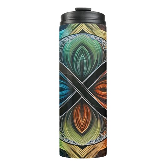 Infinity Mandala Afrikanische Stammesmaske Abstrak Thermosbecher (Vorderseite)