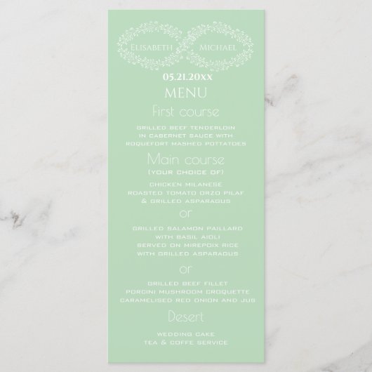 Infinity neo mint botanische romantische Chic eleg Menükarte (Vorderseite)
