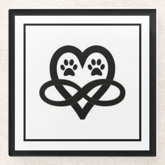 Infinity Paw Prints und Herz Glasuntersetzer (Vorderseite)