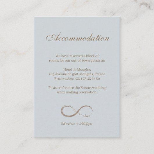 Infinity Sign Blue Wedding Hotel Enclosure Card Begleitkarte (Vorderseite)