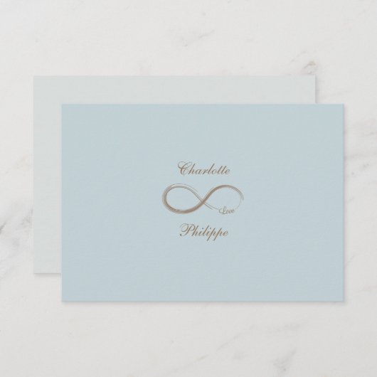 Infinity Sign Dusty Blue Gray Gold Wedding RSVP Einladung (Vorne/Hinten)