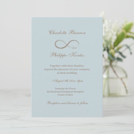 Infinity Sign Dusty Blue Gray Hochzeit Einladung (Stehend Vorderseite)