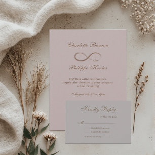 Infinity Sign Dusty Pink Gray Gold Wedding RSVP Einladung