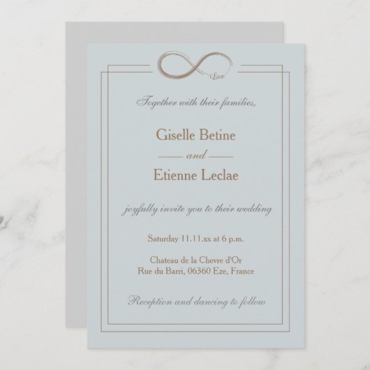 Infinity Sign Gold Blue Gray Geometric Wedding Einladung (Vorne/Hinten)