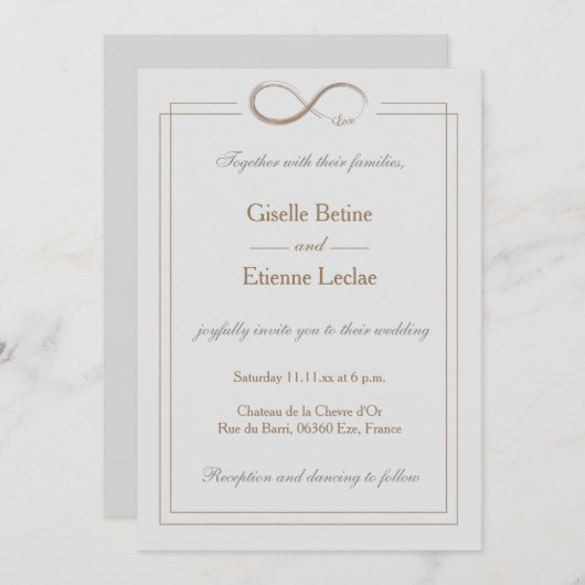 Infinity Sign Gold Light Gray Geometric Wedding Einladung (Vorne/Hinten)