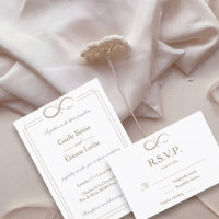Infinity Sign Monogram Gold White Wedding RSVP