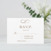Infinity Sign Monogram Gold White Wedding RSVP Einladung (Stehend Vorderseite)