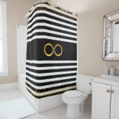 Infinity Symbol & Gold Confetti auf Schwarz & Weiß Duschvorhang (Beispiel)