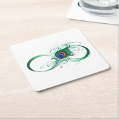 Infinity Symbol with Peacock Feather Rechteckiger Pappuntersetzer (angewinkelt)