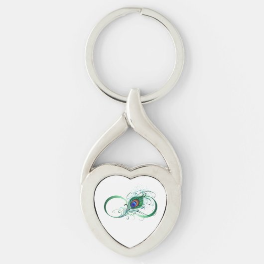 Infinity Symbol with Peacock Feather Schlüsselanhänger (Vorderseite)