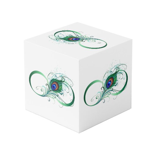 Infinity Symbol with Peacock Feather Würfel (Rückseite Schrägansicht)