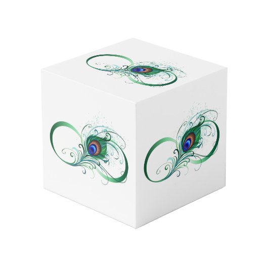 Infinity Symbol with Peacock Feather Würfel (Vorderseite Schrägansicht)