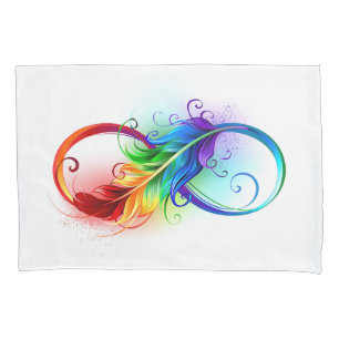 Infinity Symbol with Rainbow Feather Kissenbezug