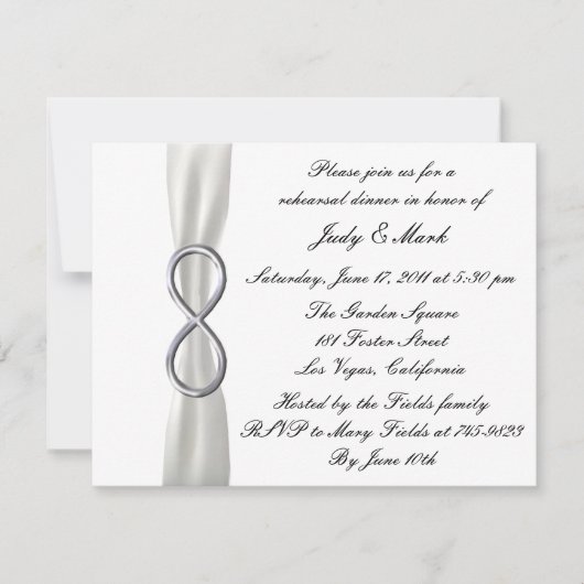 Infinity White Wedding Probe Dinner Einladung (Vorderseite)