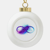 Infinity with Purple Feather Keramik Kugel-Ornament (Vorderseite)