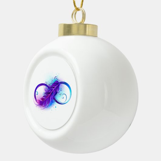 Infinity with Purple Feather Keramik Kugel-Ornament (Rechts)