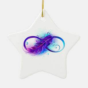 Infinity with Purple Feather Keramik Ornament